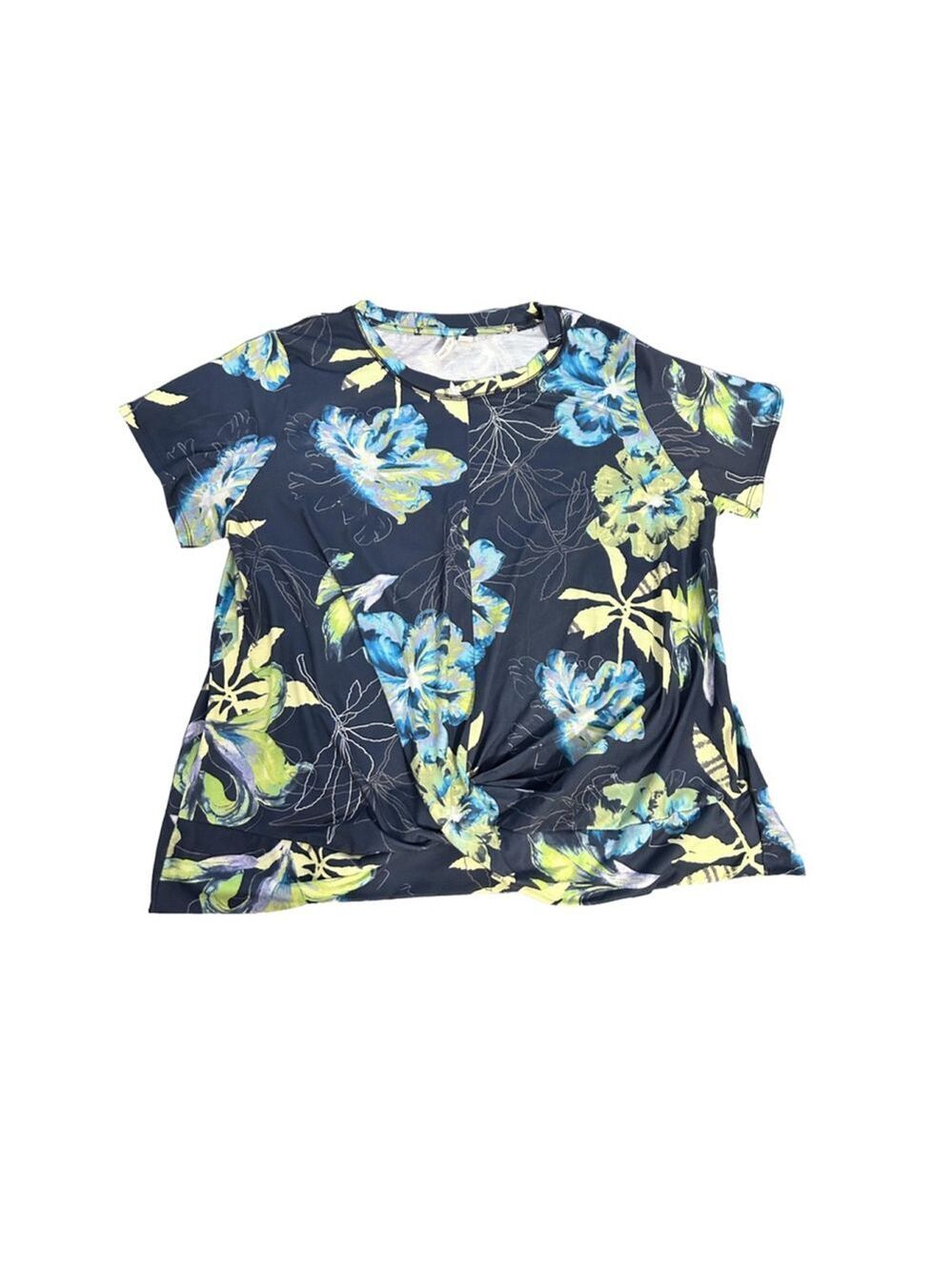 Live Well Active Navy Floral Twist Front Top Size 14/16W Short Sleeve